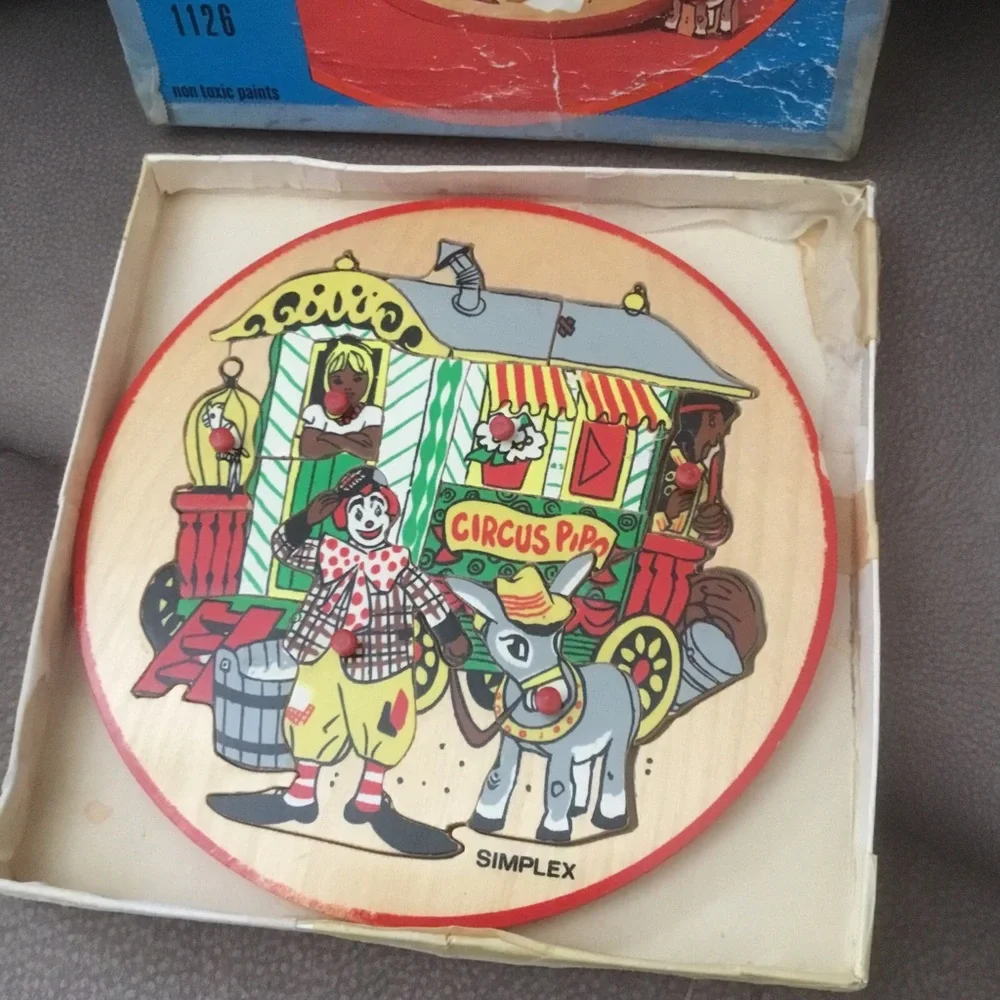 VTG SIMPLEX TOYS Wooden Knobs Circus Dutch Pipo 1126 Clown Complete W/Box ‘75
